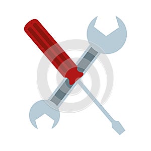 Crossed screwdriver and spanner