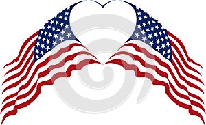 crossed star-striped flags of the united states of america forming a heart