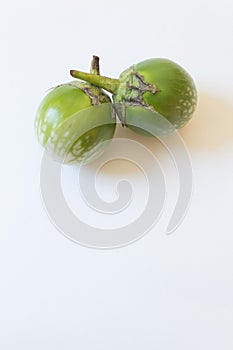 Crossed stems of Thai eggplants Solanum melongena food ingredients