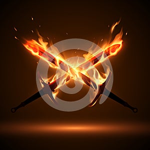 Crossed swords in fire flames