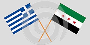 Crossed Syrian National Coalition and Greece flags. Official colors. Correct proportion. Vector