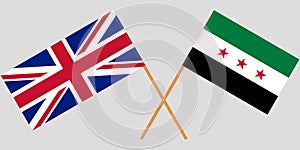 Crossed Syrian National Coalition and UK flags. Official colors. Correct proportion. Vector