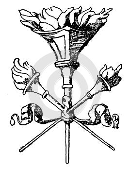 Crossed Torches was used as the upper part of a pilaster, vintage engraving