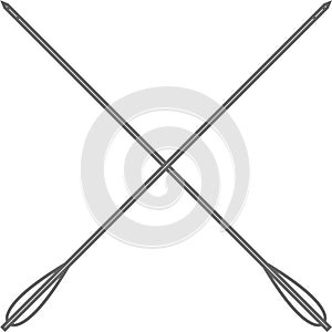 Crossed Traditional Hunting Crossbow Bolts with Metal Arrowhead Isolated Outline Icon in Flat Style. Vector Illustration