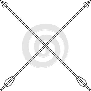 Crossed Traditional Hunting Wooden Arrows with Metal Arrowhead Isolated Outline Icon in Flat Style. Vector Illustration.