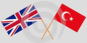 The crossed UK and turkey flags. Official colors. Proportion correctly. Vector