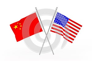 Crossed USA and China Flags. 3d Rendering