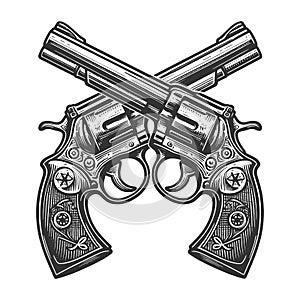Crossed Vintage Revolvers engraving vector