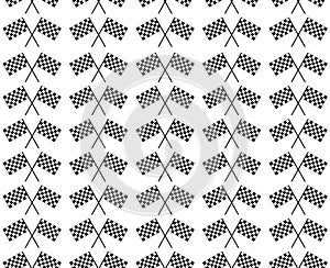 Crossed waving black and white checkered flags seamless pattern background vector endless texture. Original concept of
