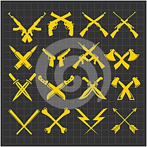 Crossed Weapons Vector Collection in dark photo