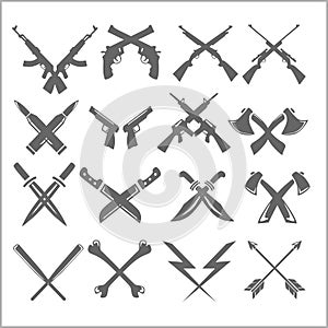 Crossed Weapons Vector Collection in white
