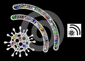 Crossed Web Mesh Virus Emanation Icon with Multicolored Glare Spots