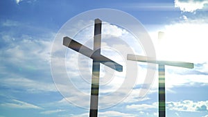 Crosses against the sun. Christian and catholic symbols.