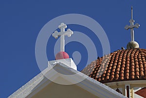 Crosses of a Greek Orthodox church in Kalyves, Greece, Euope photo