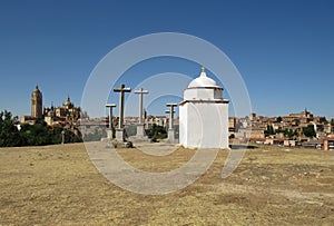 Crosses and Hermitage of La Piedad. Segovia. Spain. photo