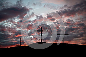 Crosses on a hilltop photo