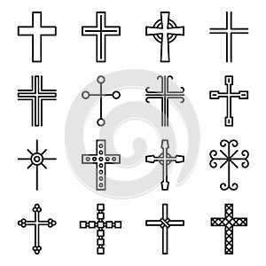 Crosses Icons Set on White Background. Line Style Vector