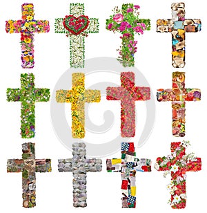 Crosses  of Jesus in my heart save the world from disease isolated set