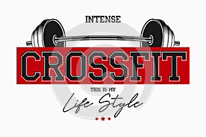 Crossfit athletic typography for t-shirts. Sportswear slogan, t shirt graphic design for GYM theme. Vector