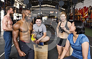 Crossfit group at the gym photo