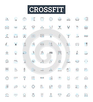 Crossfit vector line icons set. Workout, Fitness, Exercise, Strength, Strength-training, WOD, Gym illustration outline