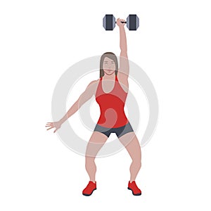 CrossFit workout training for open games championship. Sport girl training one arm dumbbell snatch exercise in the gym for healthy