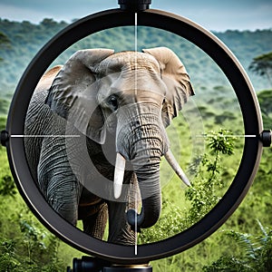 In the Crosshair - Critically Endangered Mammals - African Forest Elephant, created with Generative AI technology