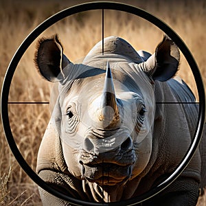 In the Crosshair - Critically Endangered Mammals - Black Rhino, created with Generative AI technology