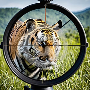 In the Crosshair - Critically Endangered Mammals - Sunda Tiger, created with Generative AI technology