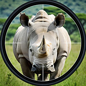 In the Crosshair - Endangered Mammals - White Rhino, created with Generative AI technology