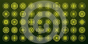 Crosshair, gun sight vector icons. Bullseye, black target or aim symbol. Military rifle scope, shooting mark sign