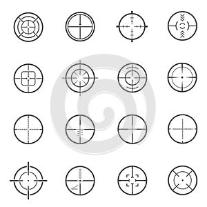 Crosshair  reticle line icons set isolated on white. Graticule  telescopic sight  reticule pictograms photo