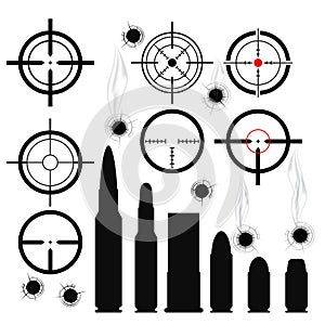 Crosshairs (gun sights), cartridges and bullet holes photo