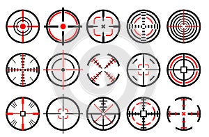 Crosshairs icons set on white background. Target aim and aiming to bullseye signs symbol.