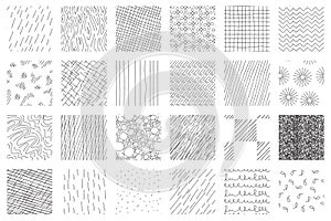 crosshatch pattern set. Different seamless textures made in hand drawn pencil style.