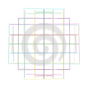 Crosshatch, tangle lines circle. Scribble, sketchy random intersecting lines grid, mesh. Abstract geometric circle. Sketch