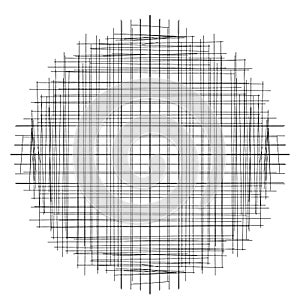 Crosshatch, tangle lines circle. Scribble, sketchy random intersecting lines grid, mesh. Abstract geometric circle. Sketch