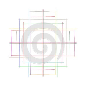 Crosshatch, tangle lines circle. Scribble, sketchy random intersecting lines grid, mesh. Abstract geometric circle. Sketch