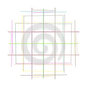Crosshatch, tangle lines circle. Scribble, sketchy random intersecting lines grid, mesh. Abstract geometric circle. Sketch