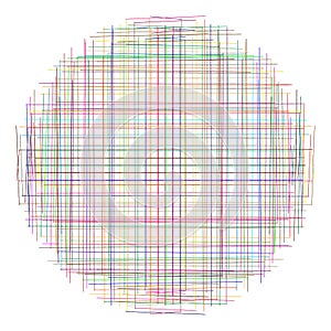 Crosshatch, tangle lines circle. Scribble, sketchy random intersecting lines grid, mesh. Abstract geometric circle. Sketch