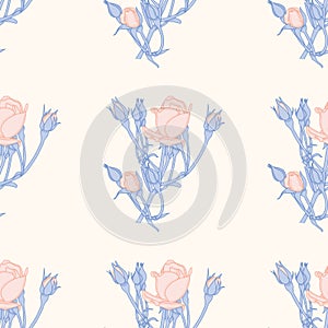 Crosshatching Rose Buds Vector Repeat Pattern