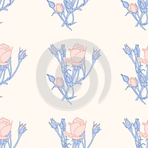 Crosshatching Rose Buds Vector Repeat Pattern photo