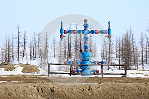 Crosshead fittings at a gas well in the Arctic region of Russia