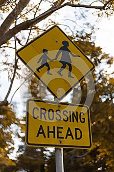 Crossing Ahead sign on a road