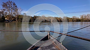 Crossing the Ebro River at Miravet in the traditional car ferry