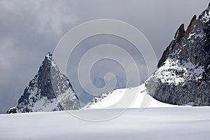 Crossing glacier in bad weather, Himalayas, Nepal