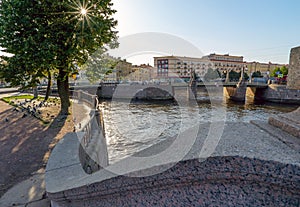 The crossing of Griboyedov canal and Koukova channel in Saint-Petersburg.