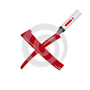 Crossing out vector illustration. Red cross drawn with marker. Simple image with deep message. Elections vote or negative result.