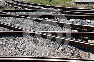 Crossing railway tracks rails