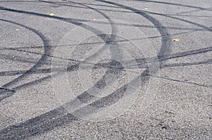 Crossing skid marks on street